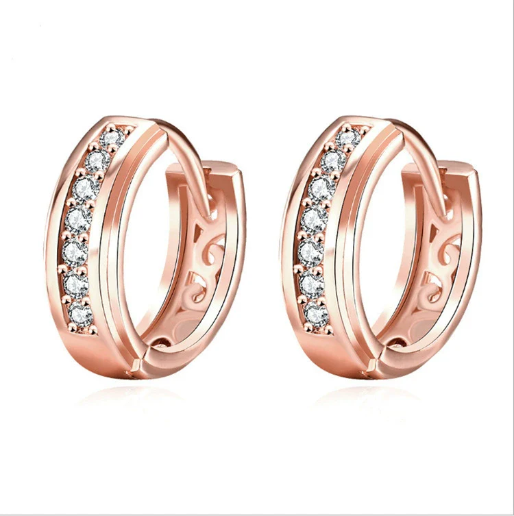 Wholesale Jewelry Geometric Copper Rose Gold Hollow Circle White Diamond Electroplated Earrings