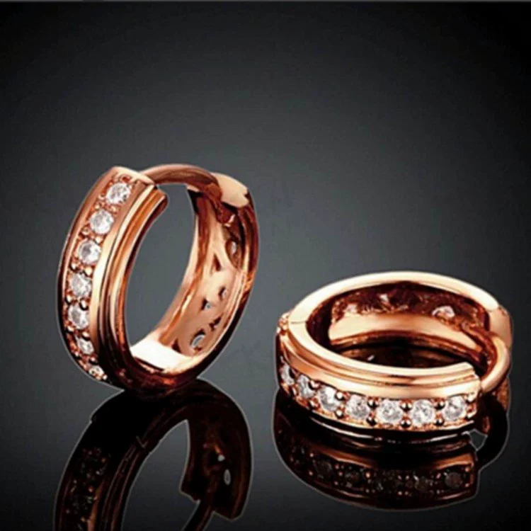 Wholesale Jewelry Geometric Copper Rose Gold Hollow Circle White Diamond Electroplated Earrings - Image 2