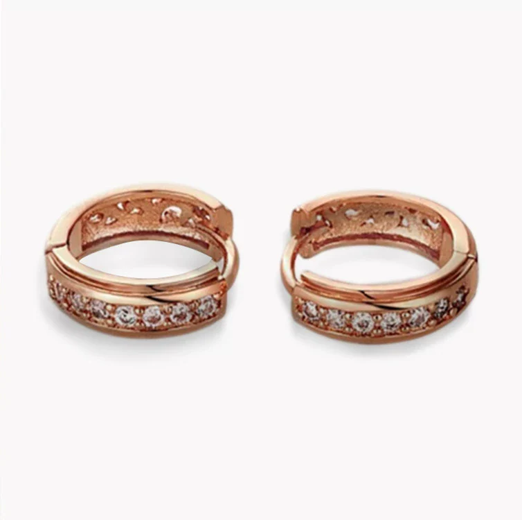 Wholesale Jewelry Geometric Copper Rose Gold Hollow Circle White Diamond Electroplated Earrings - Image 3