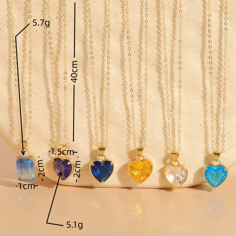 Wholesale Jewelry Geometric Glass Love Pendant Necklace Copper Electroplated For Women - Image 3