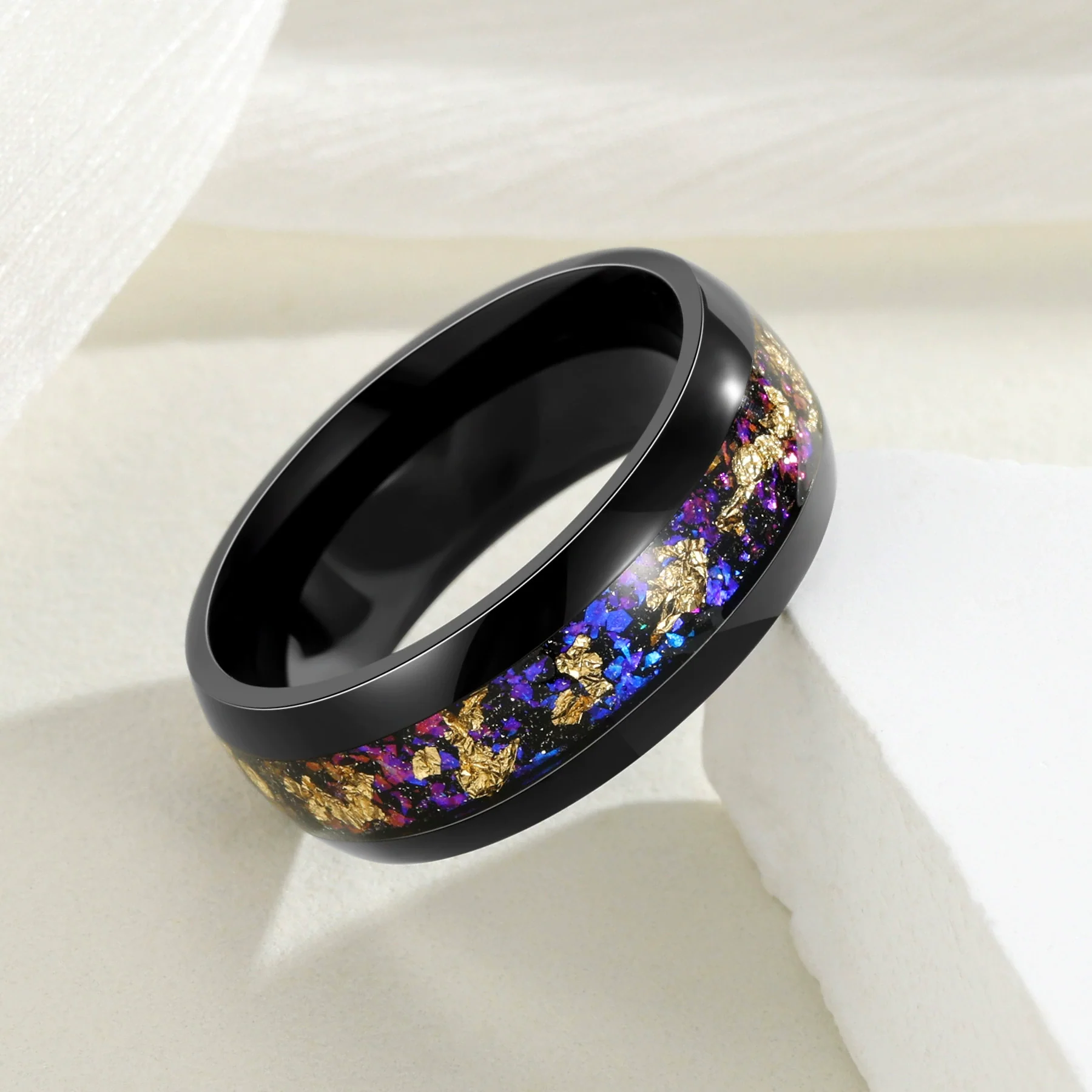Wholesale Jewelry Geometric Gold Foil Inlaid Titanium Steel Ring For Men And Women - Image 3