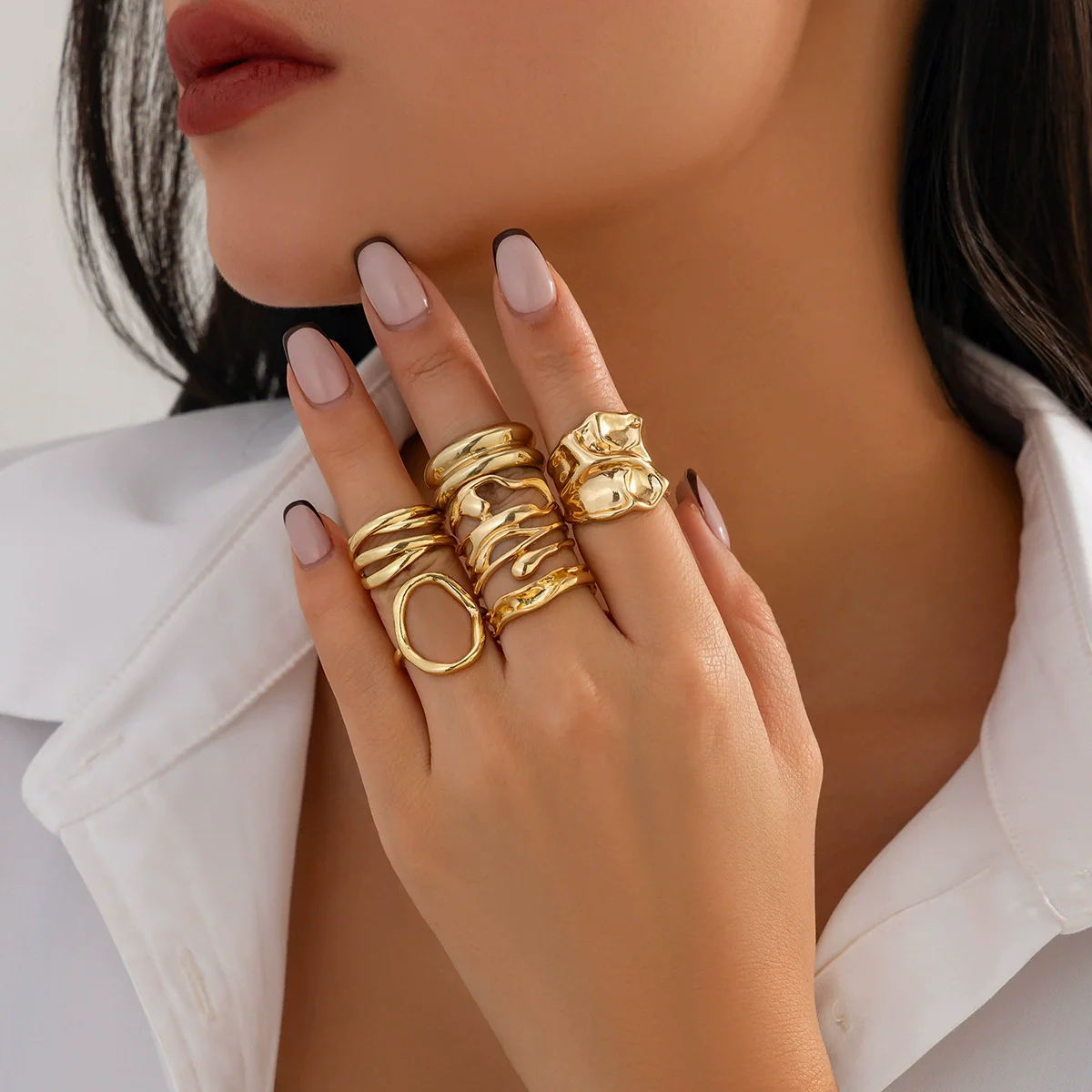 Wholesale Jewelry Geometric Hollow Irregular Zinc Alloy Ring With Electroplating For Women
