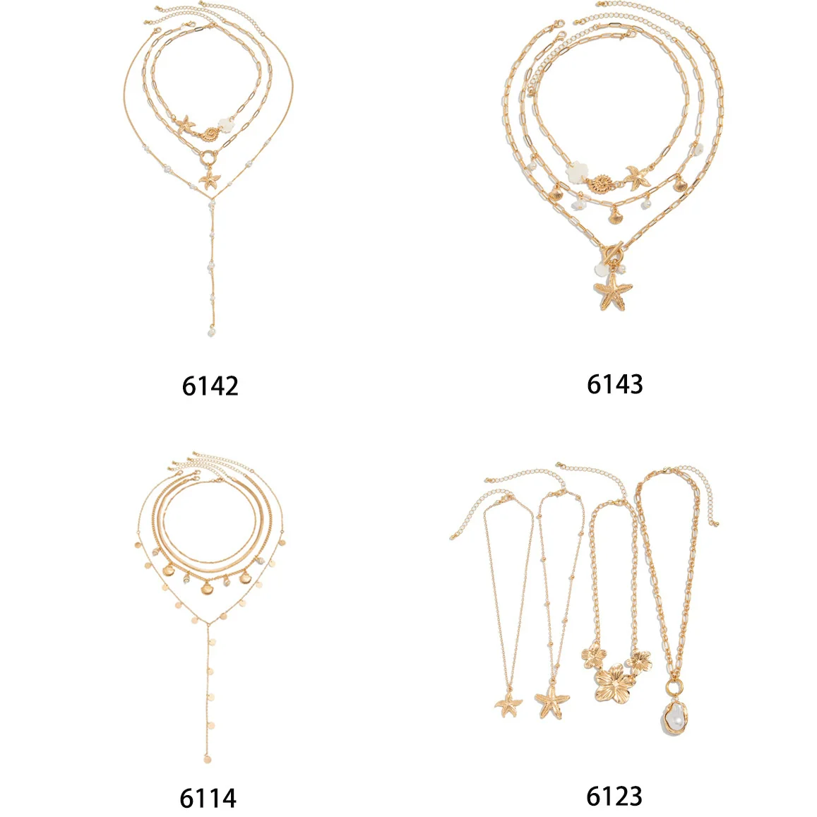 Wholesale Jewelry Geometric Iron Chain Shell Alloy Imitation Pearl Starfish Pendant Clavicle Necklace Electroplated - Image 4