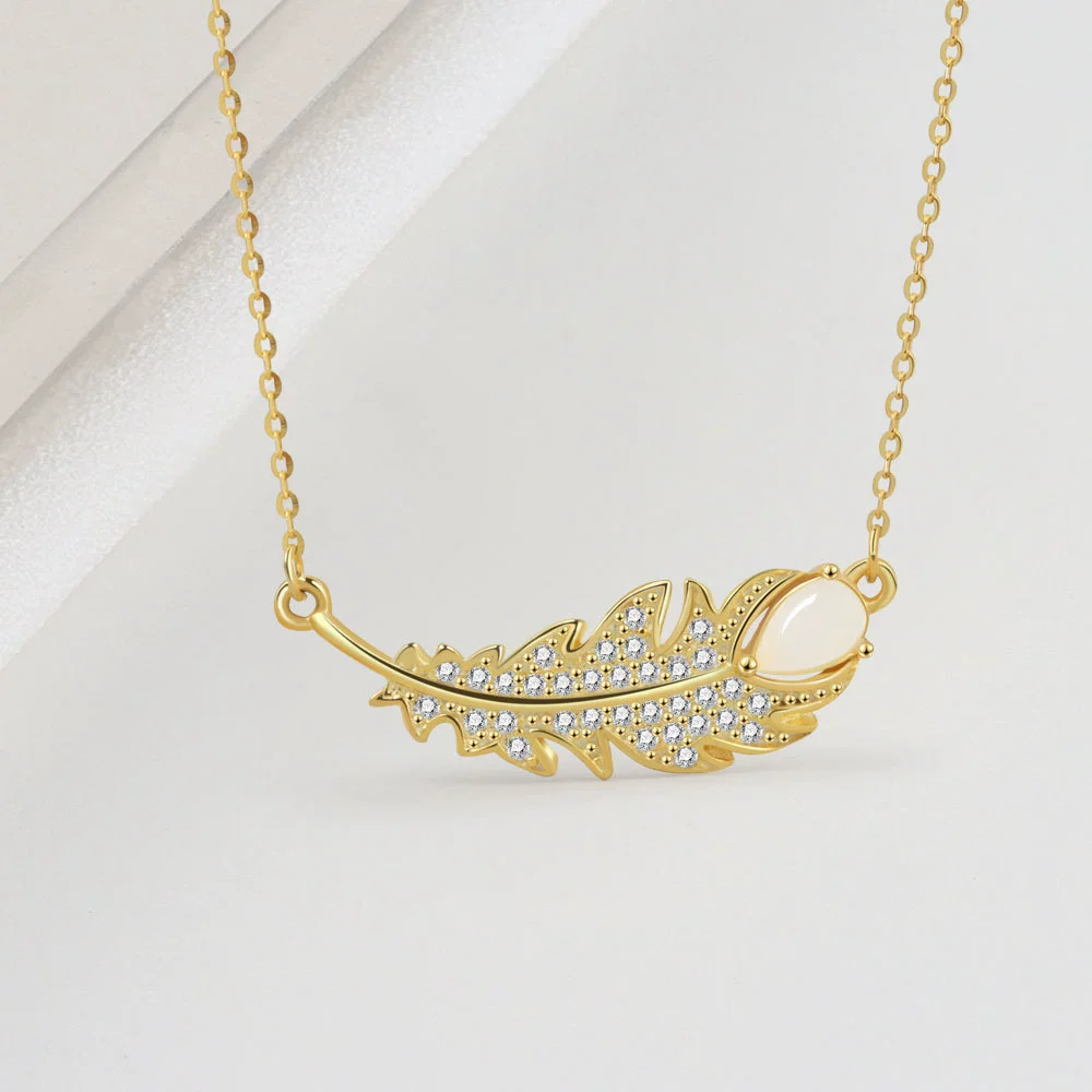 Wholesale Jewelry Geometric Leaf 925 Sterling Silver Zirconembedded Electroplated Pendant Necklace For Women