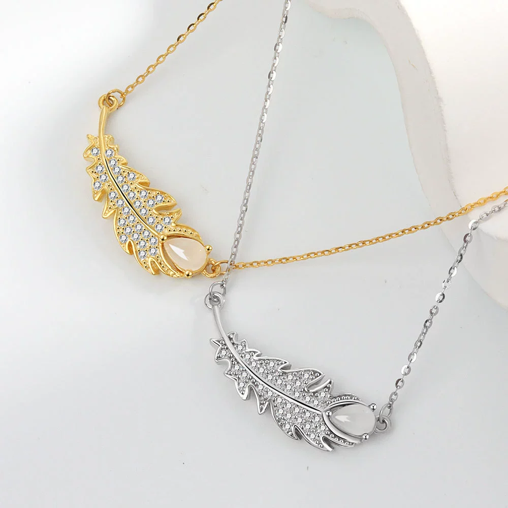 Wholesale Jewelry Geometric Leaf 925 Sterling Silver Zirconembedded Electroplated Pendant Necklace For Women - Image 3