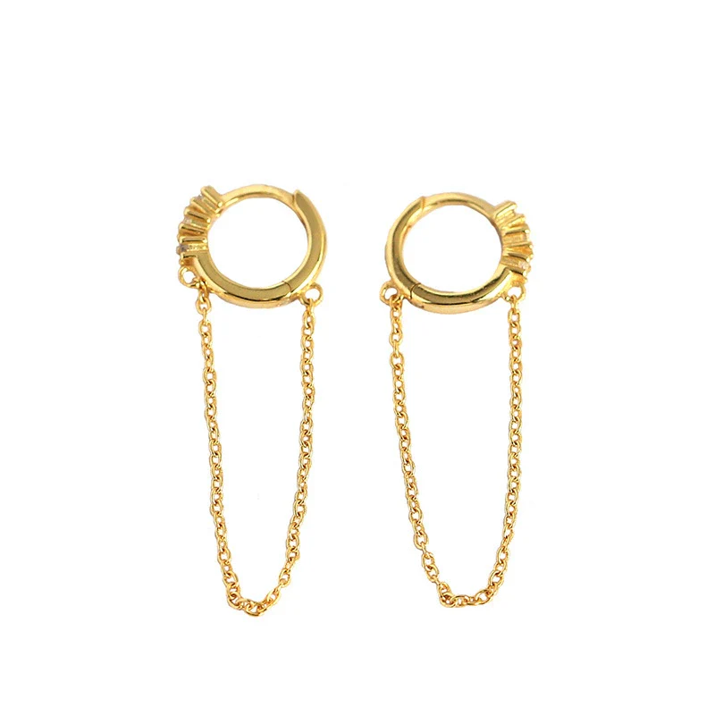 Wholesale Jewelry Geometric Long Tassel Chain Zircon Ear Buckle Earrings 925 Silver Electroplated For Women - Image 5