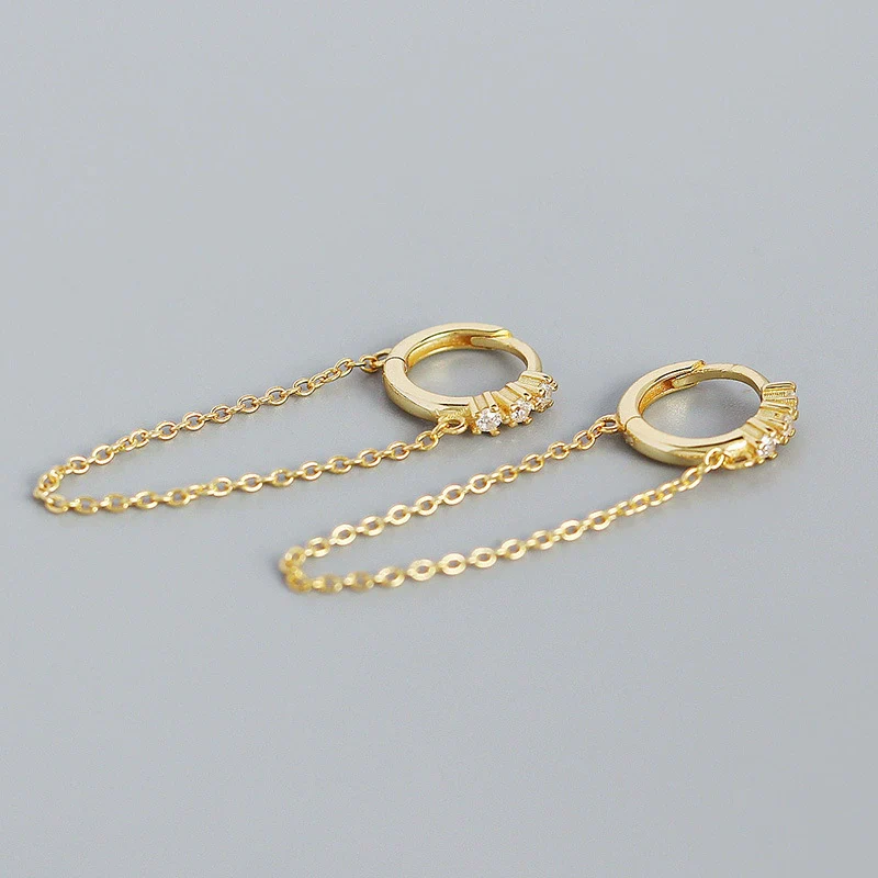 Wholesale Jewelry Geometric Long Tassel Chain Zircon Ear Buckle Earrings 925 Silver Electroplated For Women - Image 7
