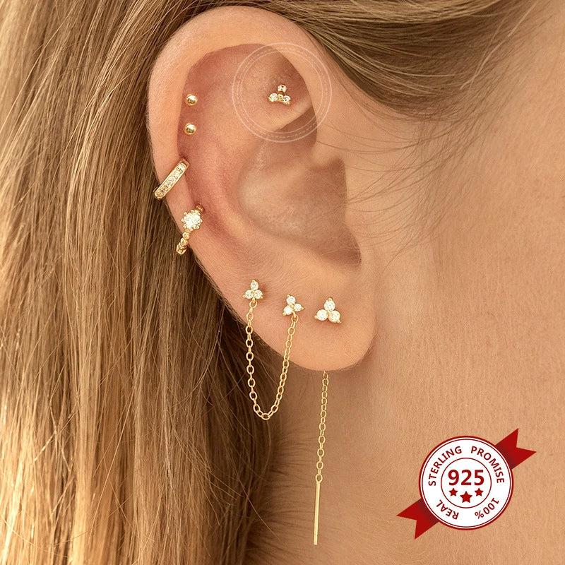 Wholesale Jewelry Geometric Lucky Grass Screw Earrings 925 Sterling Silver Electroplated Flower Style - Image 2