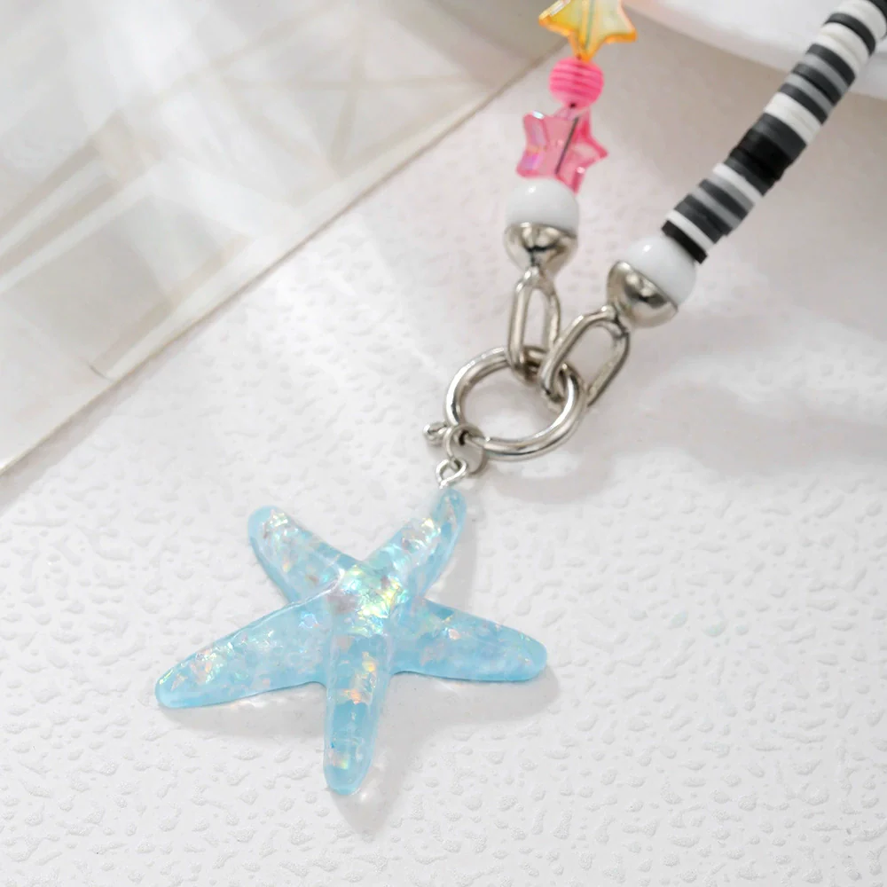 Wholesale Jewelry Geometric Polymer Clay And Acrylic Handmade Crossbody Long Necklace With Smiley Starfish Pendant And O Word Chain - Image 4