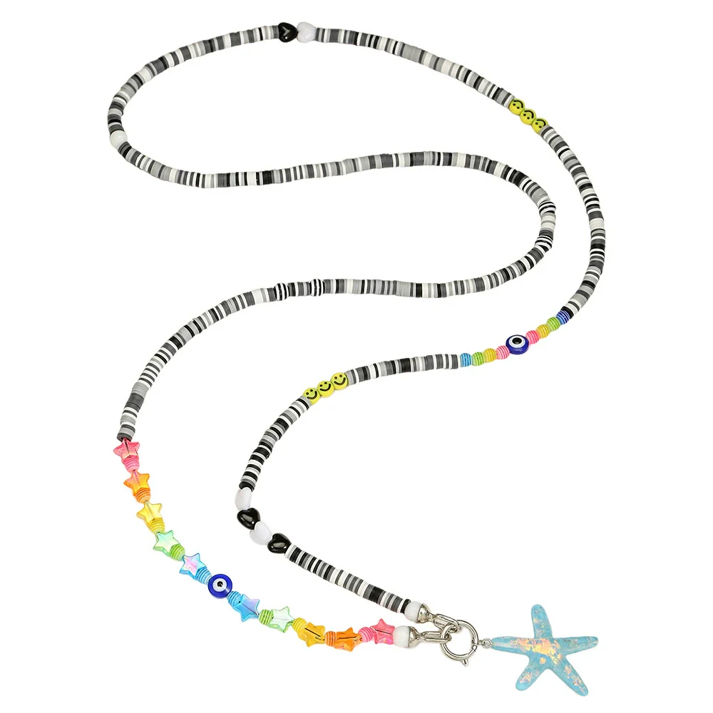 Wholesale Jewelry Geometric Polymer Clay And Acrylic Handmade Crossbody Long Necklace With Smiley Starfish Pendant And O Word Chain - Image 5