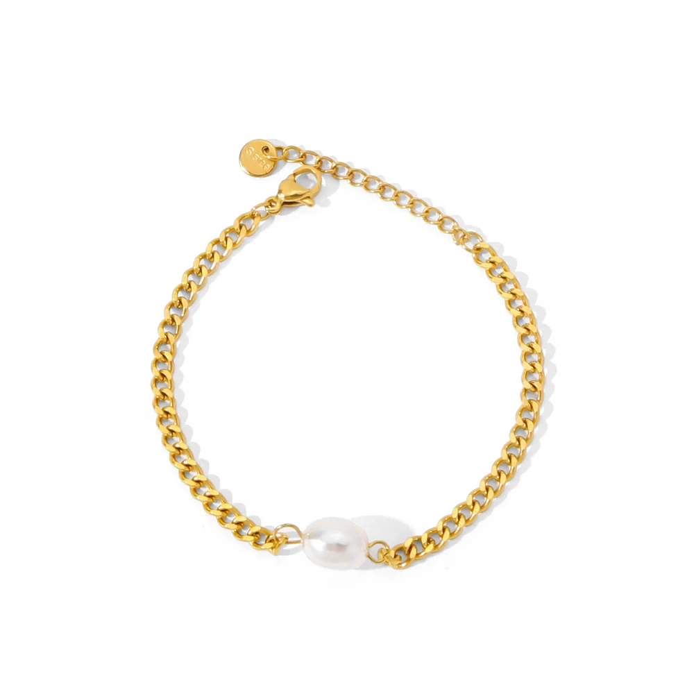 Wholesale Jewelry Geometric Stainless Steel Electroplated Pearl Clavicle Chain And Bracelet Two Piece Set Unisex - Image 5