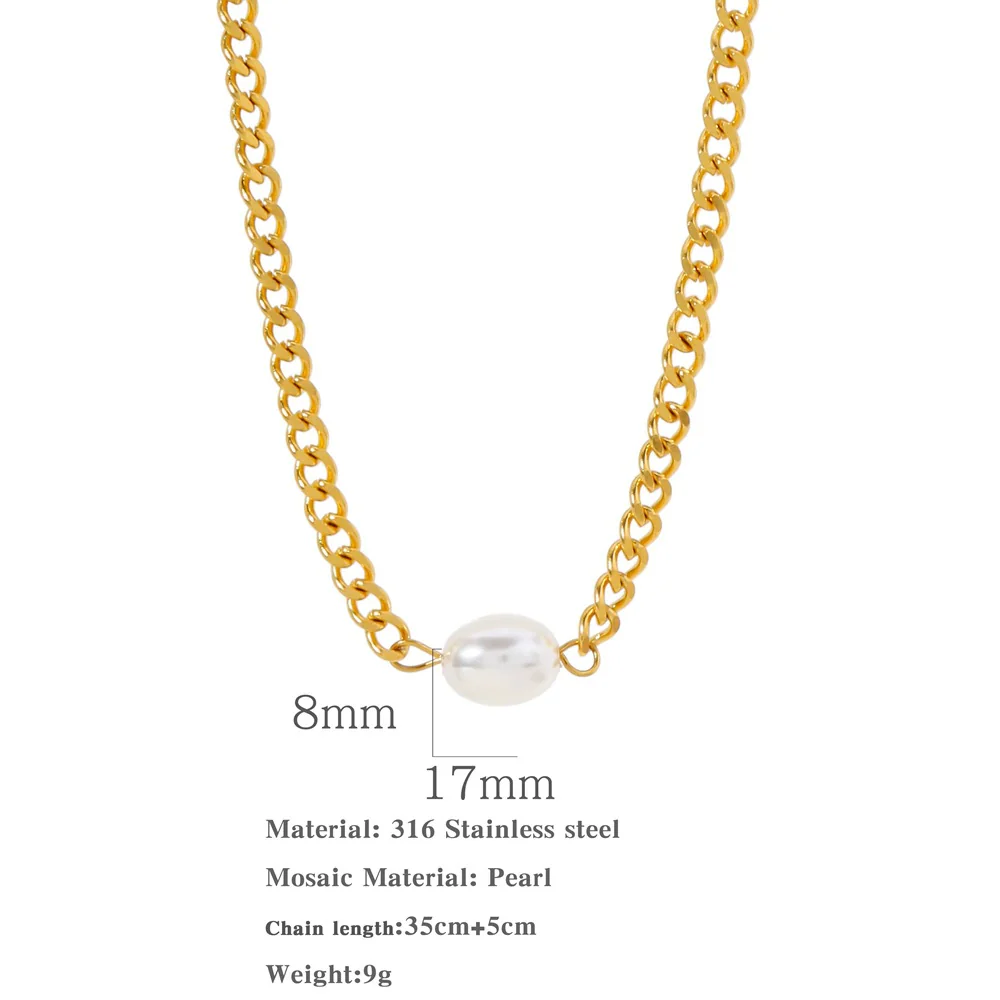 Wholesale Jewelry Geometric Stainless Steel Electroplated Pearl Clavicle Chain And Bracelet Two Piece Set Unisex - Image 6