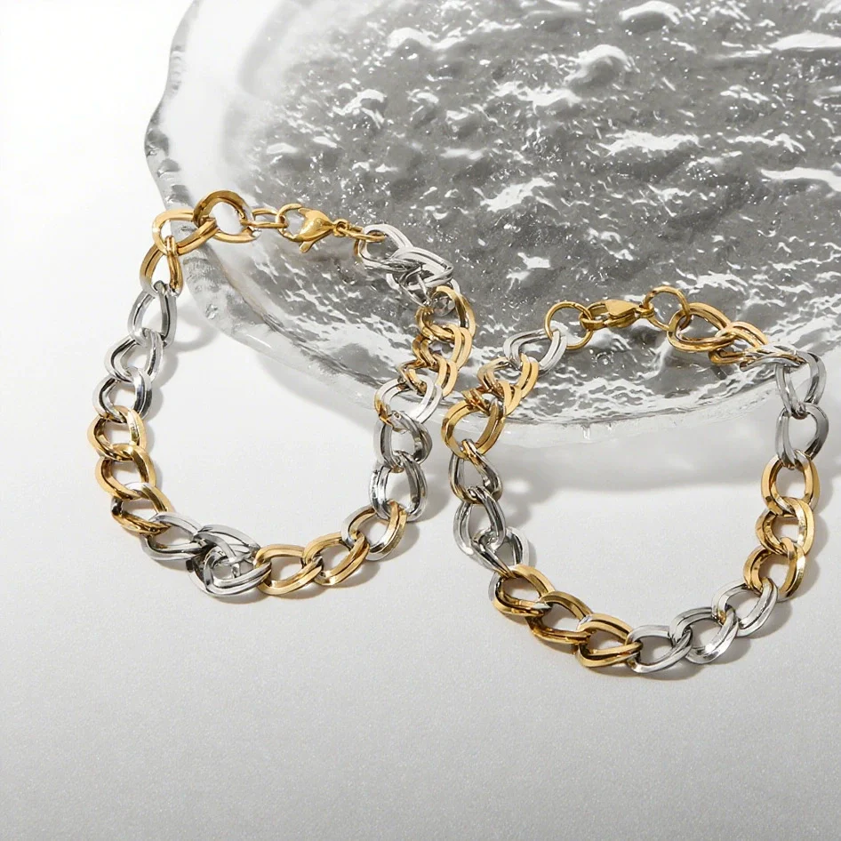 Wholesale Jewelry Geometric Stainless Steel Multichain Mixed Electroplated Unisex Bracelet - Image 3