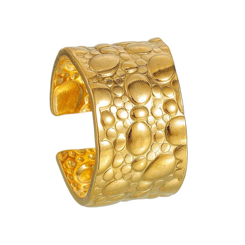 Wholesale Jewelry Geometric Stainless Steel Oil Pressure Three Dimensional Opening Ring With Electroplating - Image 6