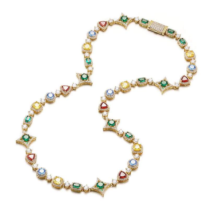 Wholesale Jewelry Geometric Star Pattern Copper 18K Gold Plated Gemset Bracelet And Necklace For Unisex Hip Hop Style - Image 5