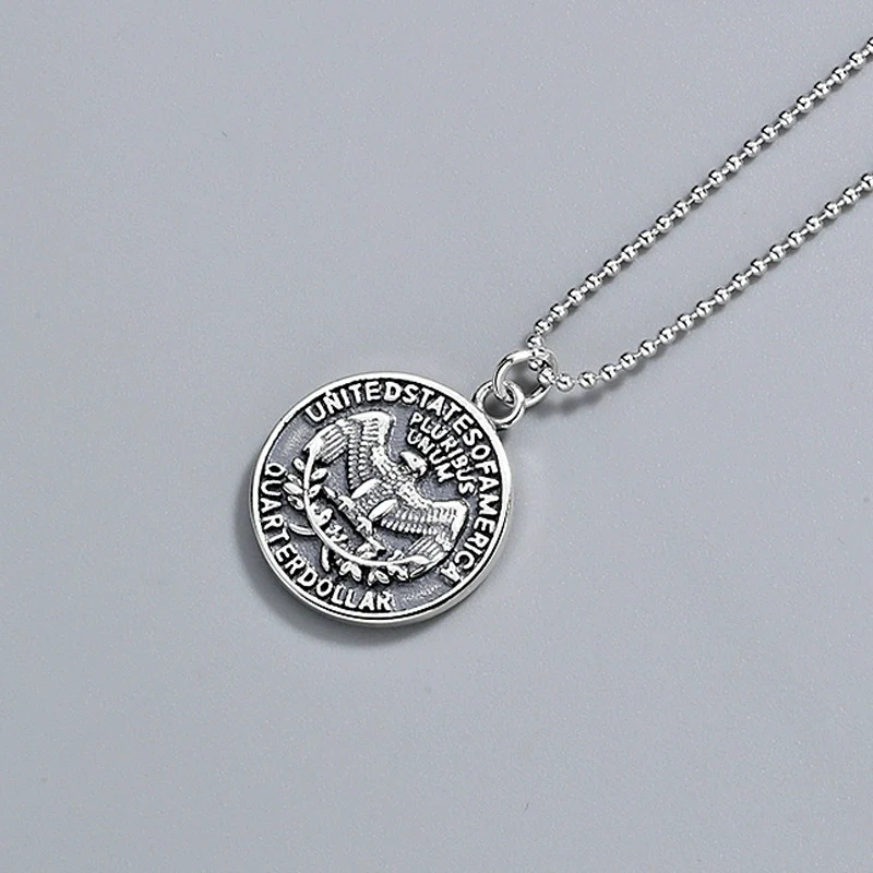 Wholesale Jewelry Geometric Style Eagle Coin 925 Silver Electroplated Bead Chain Necklace For Men And Women - Image 2