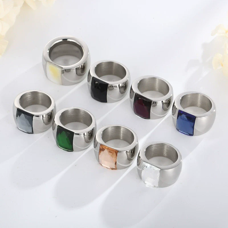 Wholesale Jewelry Geometric Titanium Steel Electroplated Multicolor Personality Ladies Wide Ring - Image 2