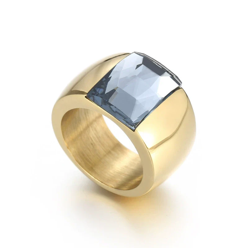 Wholesale Jewelry Geometric Titanium Steel Electroplated Multicolor Personality Ladies Wide Ring - Image 9