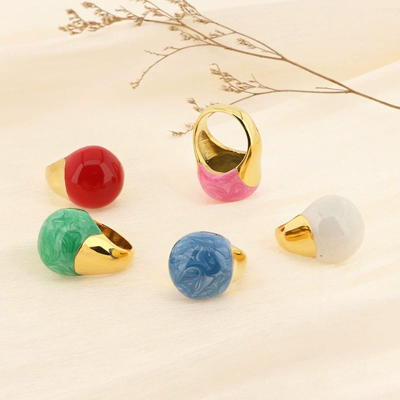 Wholesale Jewelry Geometric Titanium Steel Ring And Bracelet With Enamel Drop Glaze And Electroplating - Image 3