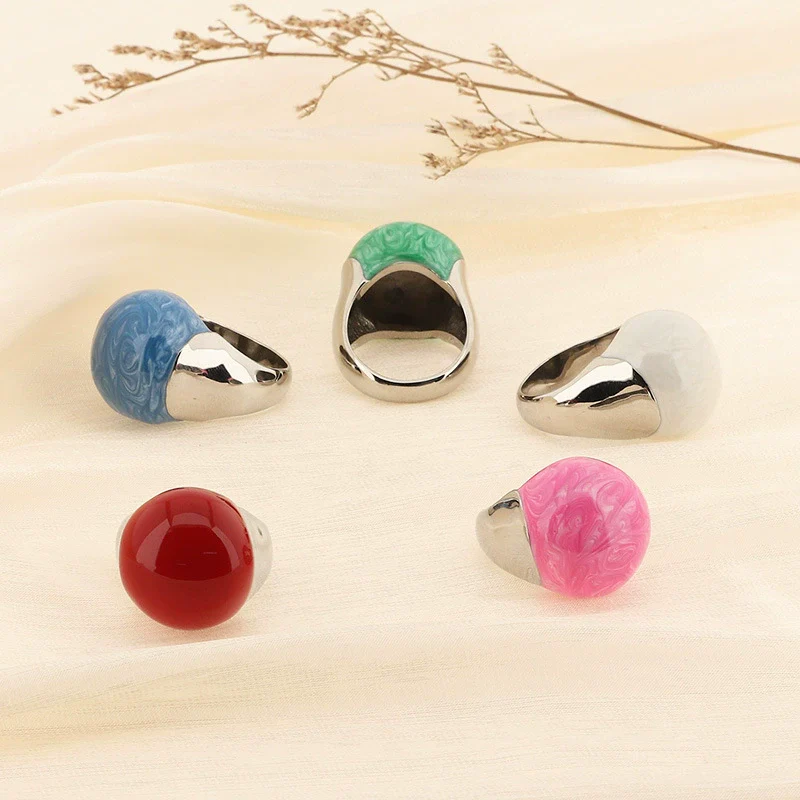 Wholesale Jewelry Geometric Titanium Steel Ring And Bracelet With Enamel Drop Glaze And Electroplating - Image 4