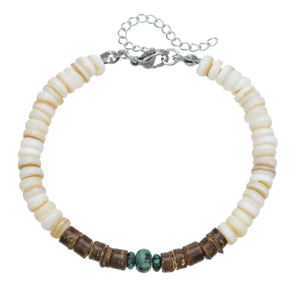 Wholesale Jewelry Geometric Wooden Beads Turquoise Coconut Shell Handmade Unisex Bracelet - Image 30