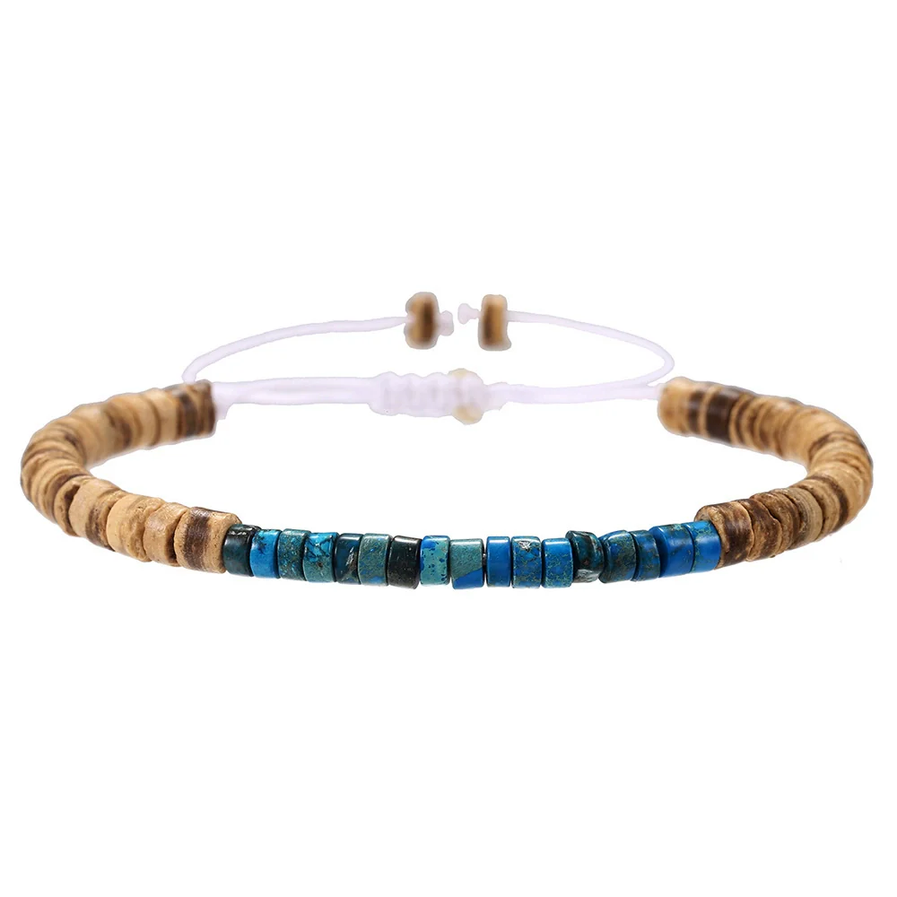 Wholesale Jewelry Geometric Wooden Beads Turquoise Coconut Shell Handmade Unisex Bracelet - Image 40