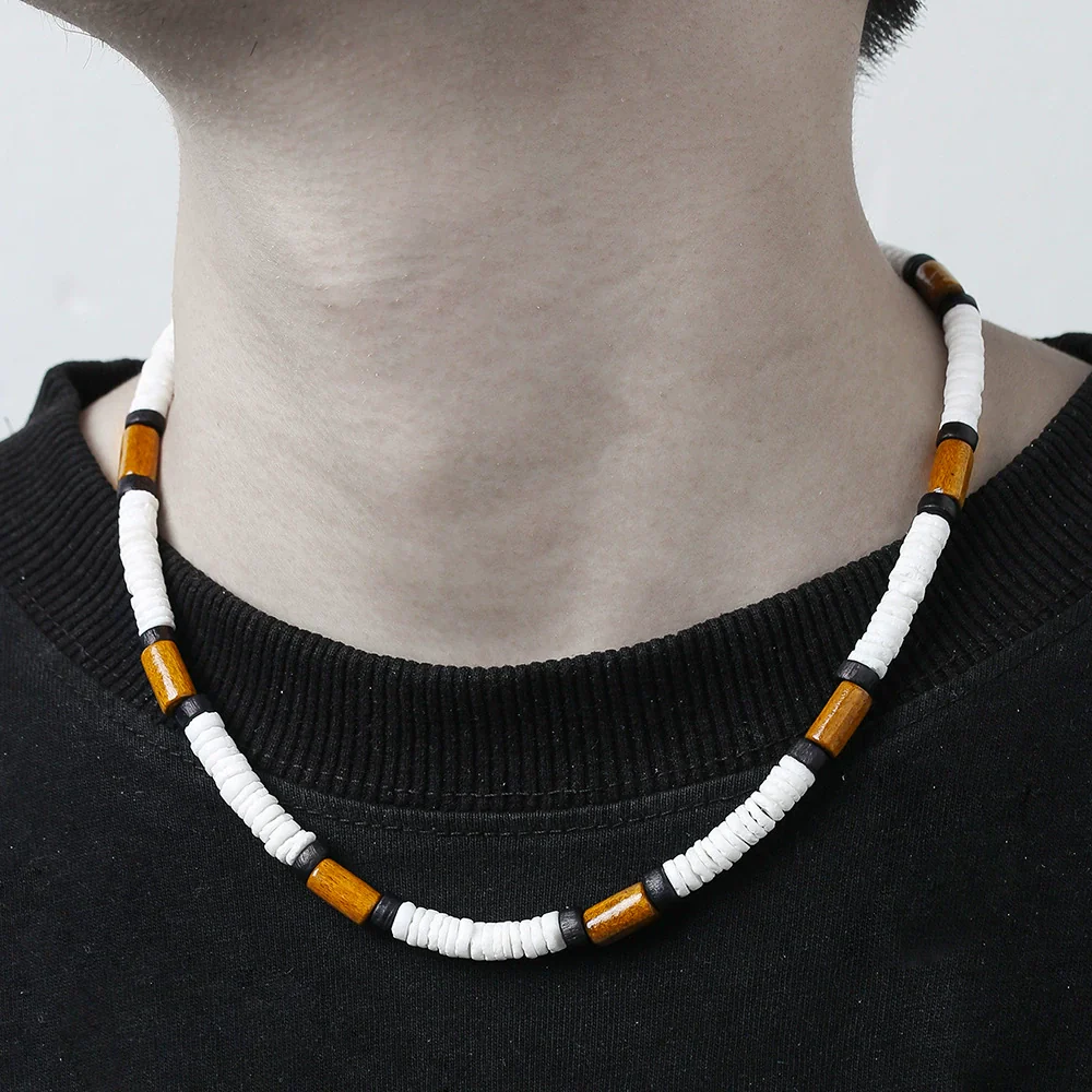 Wholesale Jewelry Geometric Wooden Shell Stainless Steel Handmade O Chain Necklace Unisex Hiphop Style