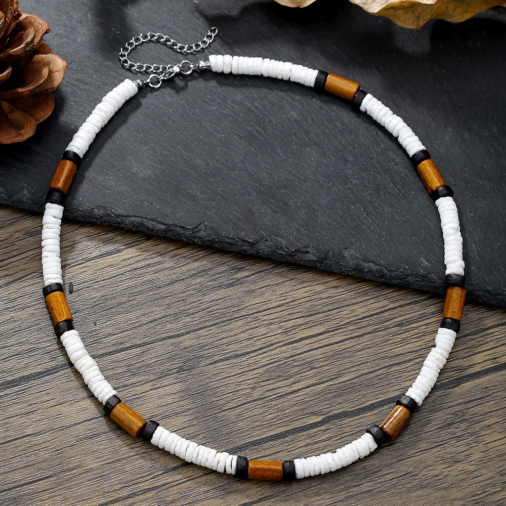 Wholesale Jewelry Geometric Wooden Shell Stainless Steel Handmade O Chain Necklace Unisex Hiphop Style - Image 3