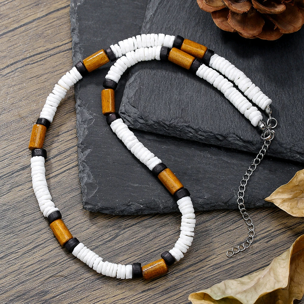 Wholesale Jewelry Geometric Wooden Shell Stainless Steel Handmade O Chain Necklace Unisex Hiphop Style - Image 4