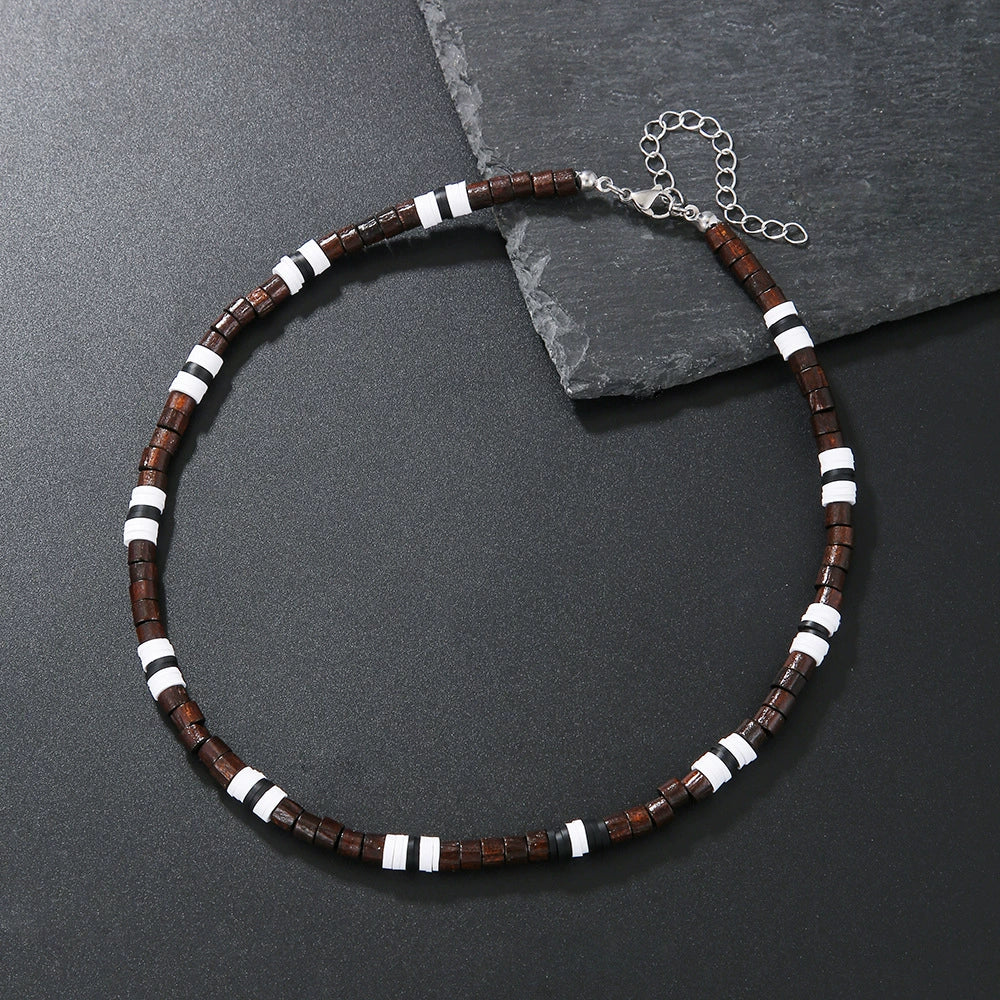 Wholesale Jewelry Geometric Wooden Shell Stainless Steel Handmade O Chain Necklace Unisex Hiphop Style - Image 7