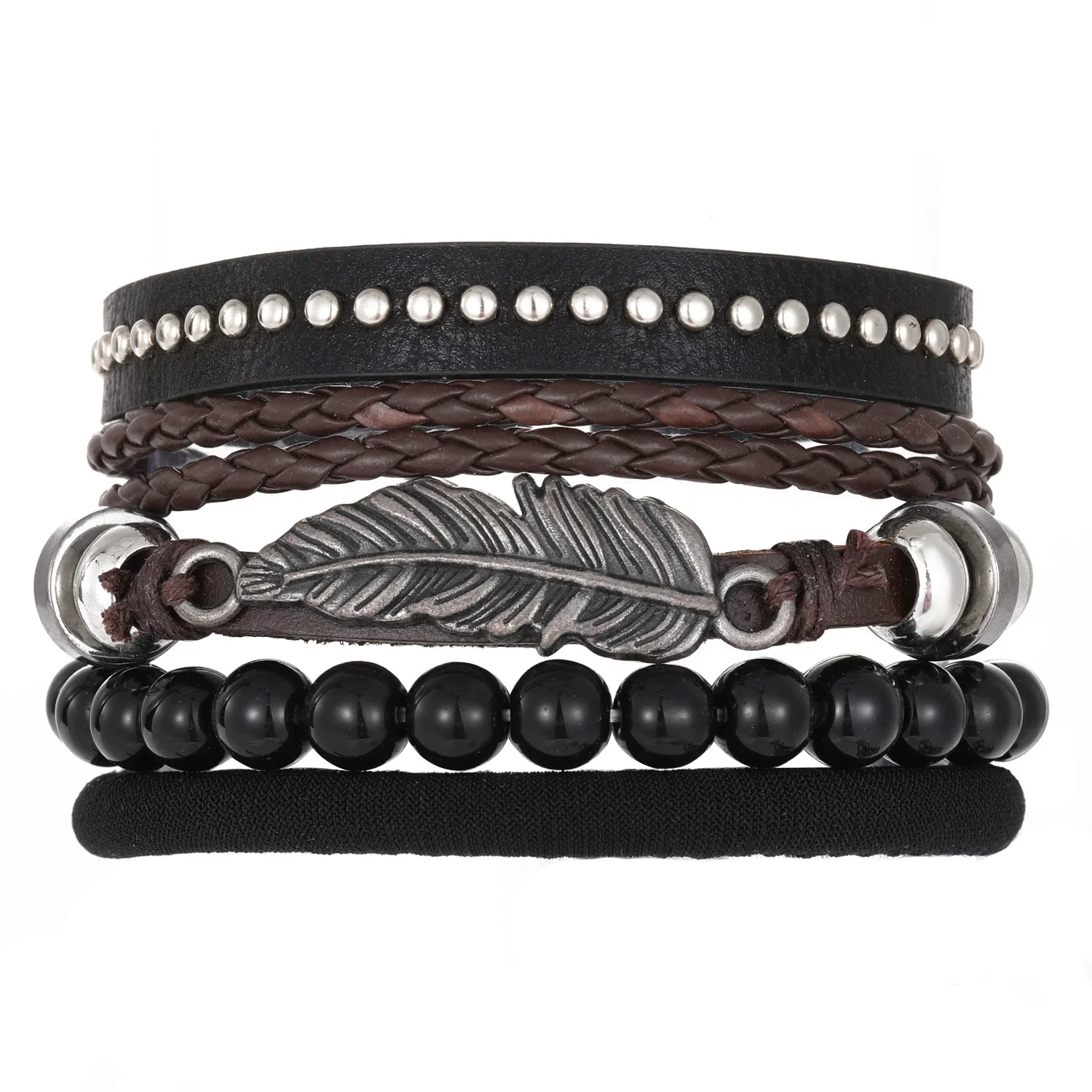 Wholesale Jewelry Handwoven Retro Feather Nameplate Artificial Leather Men's Bracelet - Image 10