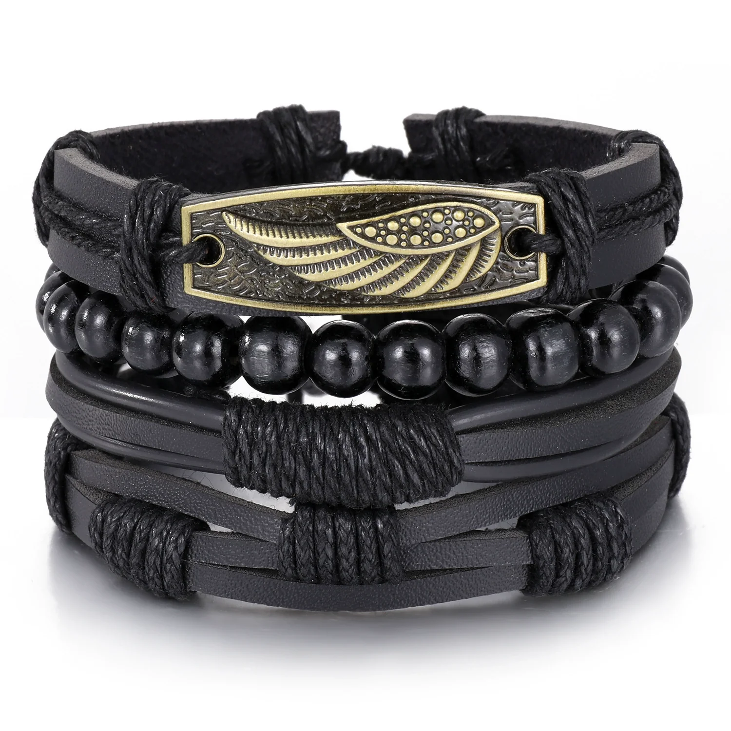 Wholesale Jewelry Handwoven Retro Feather Nameplate Artificial Leather Men's Bracelet - Image 12