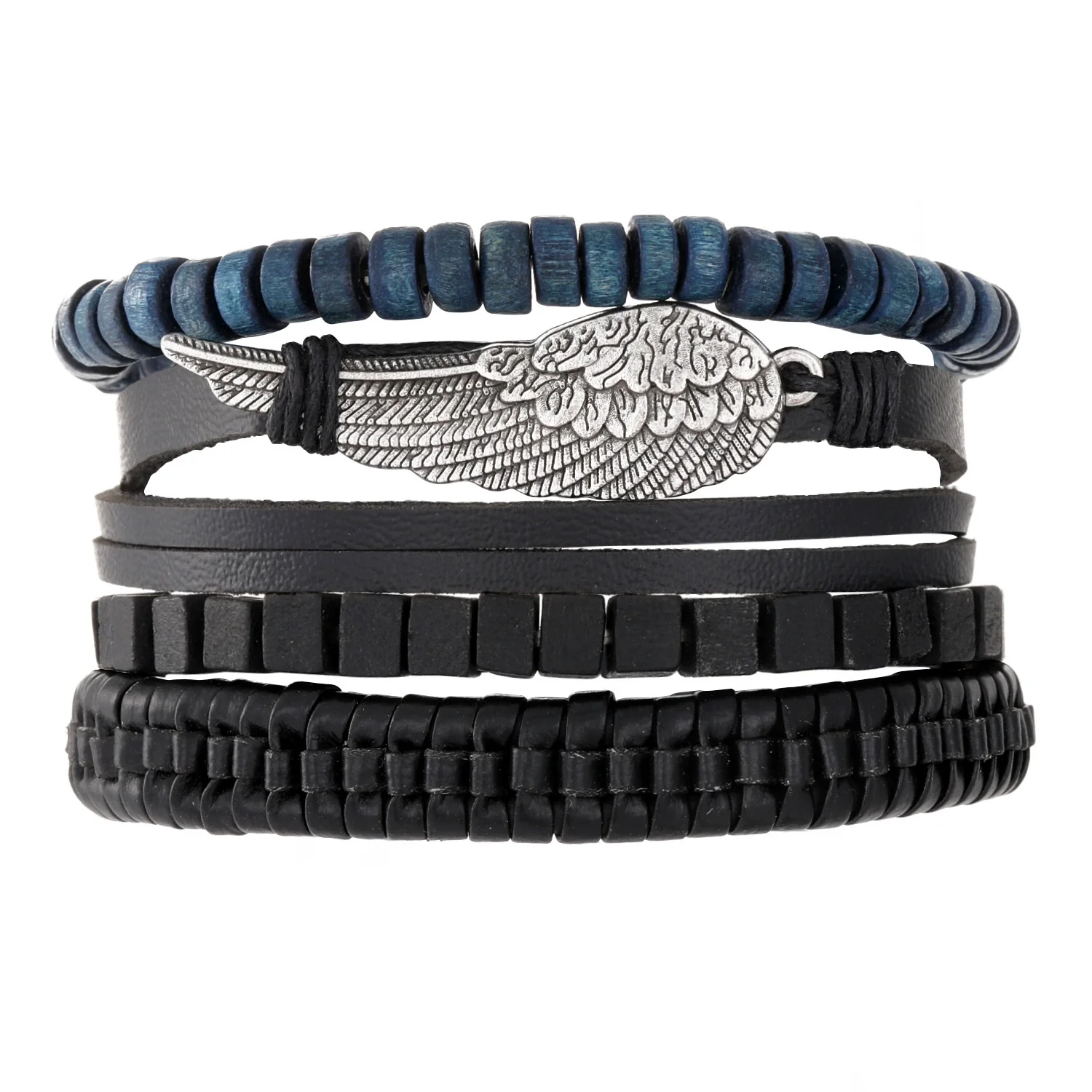 Wholesale Jewelry Handwoven Retro Feather Nameplate Artificial Leather Men's Bracelet - Image 9