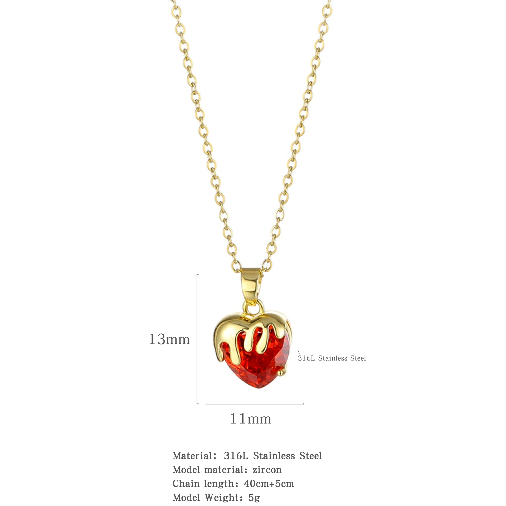 Wholesale Jewelry Heart Shaped Stainless Steel Crystal Clavicle Chain With Zircon And Fruit Food Style Electroplated - Image 6