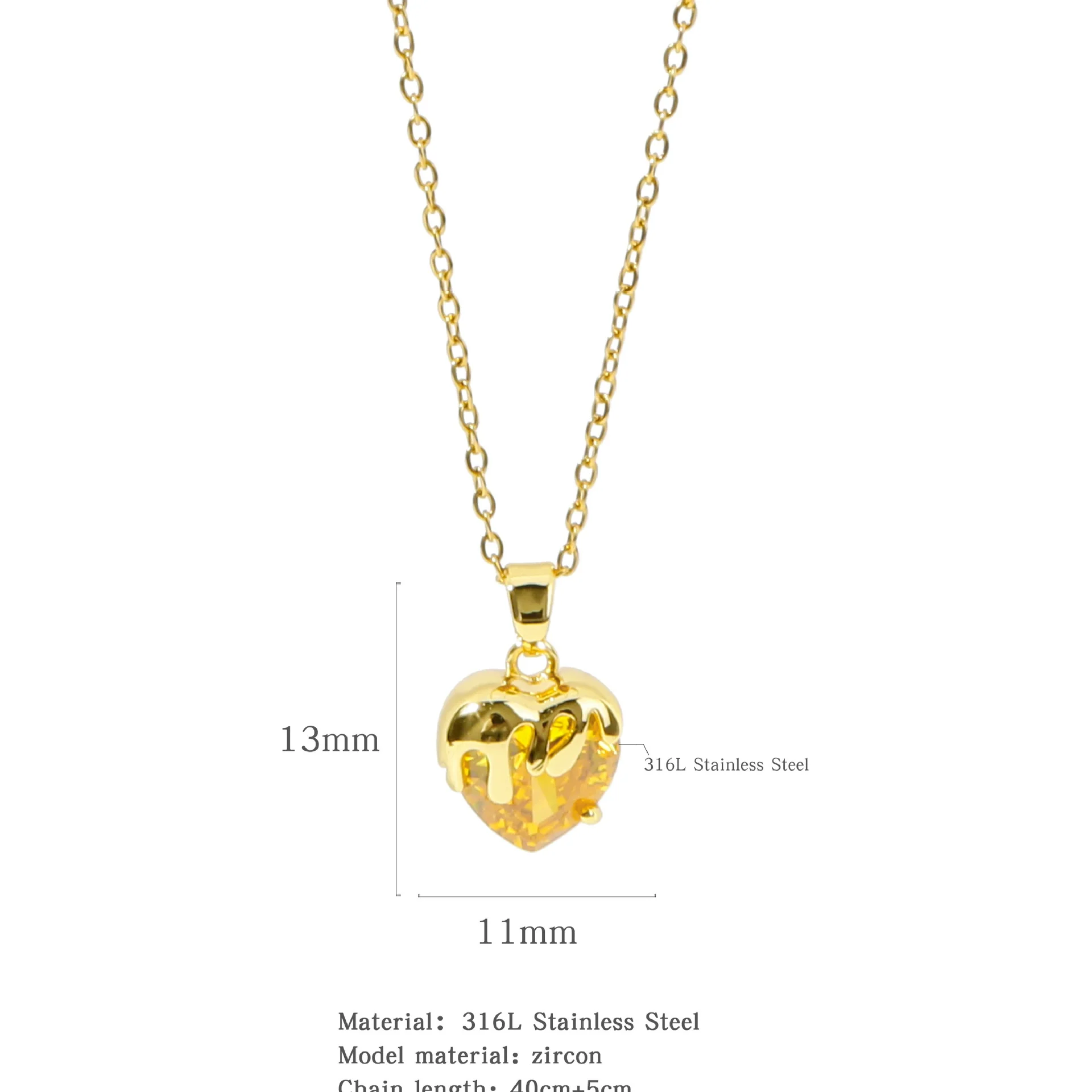 Wholesale Jewelry Heart Shaped Stainless Steel Crystal Clavicle Chain With Zircon And Fruit Food Style Electroplated - Image 9