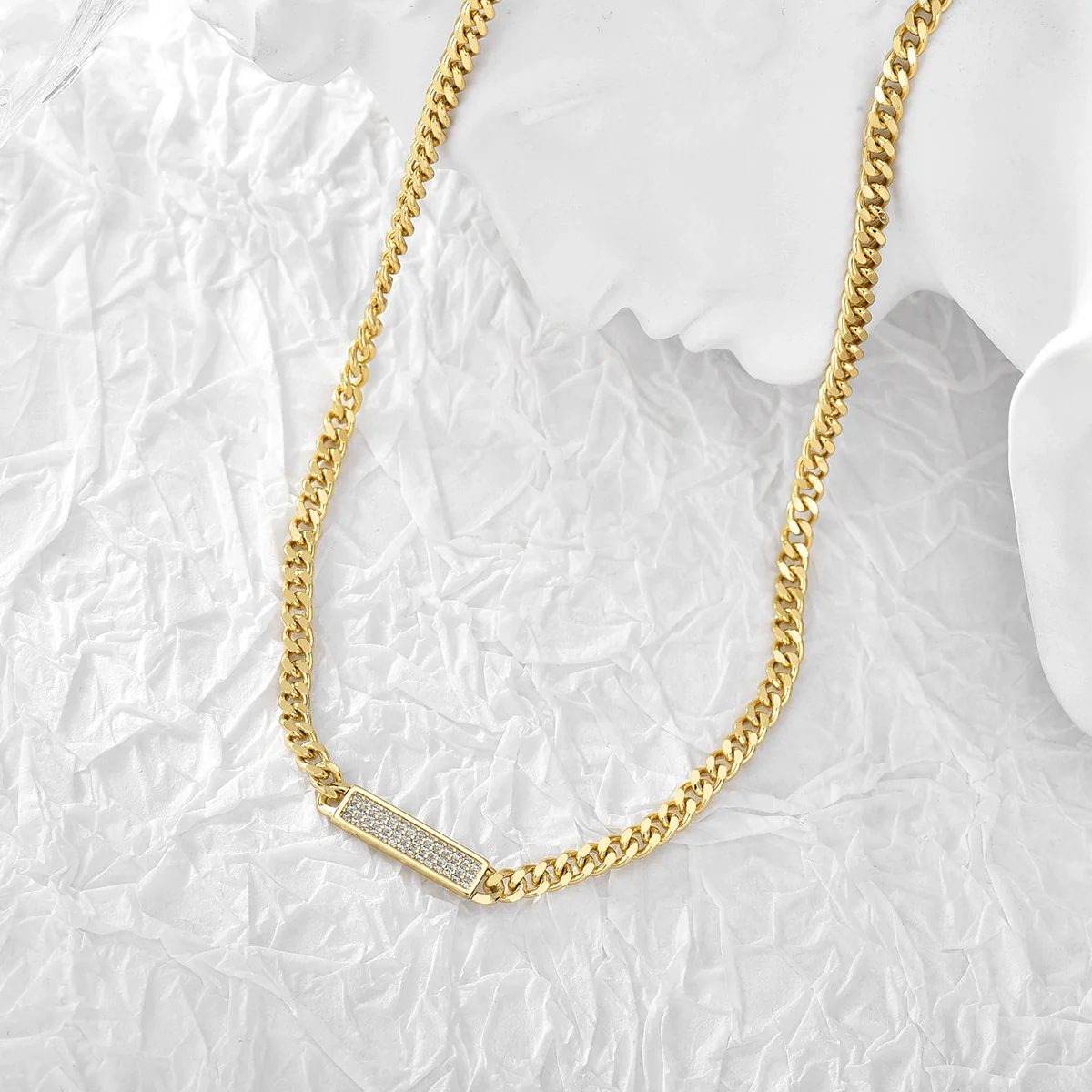 Wholesale Jewelry Hip Hop Heavy Industry Exaggerated Geometric Cuban Chain Necklace Copper Plated 14K Gold Set Zircon - Image 3