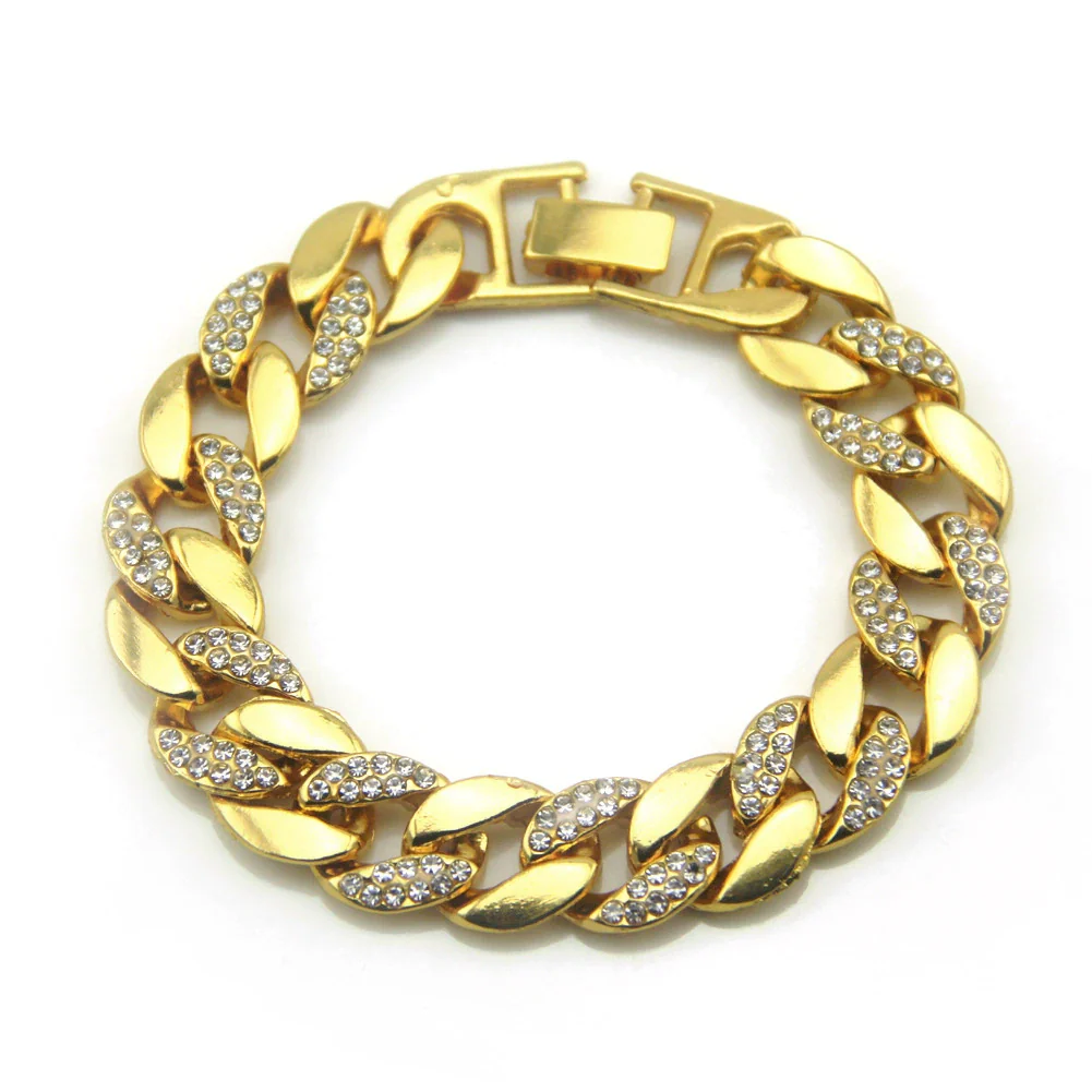 Wholesale Jewelry Hip Hop Style Alloy Geometric Electroplated Unisex Diamond Cuban Chain Bracelet