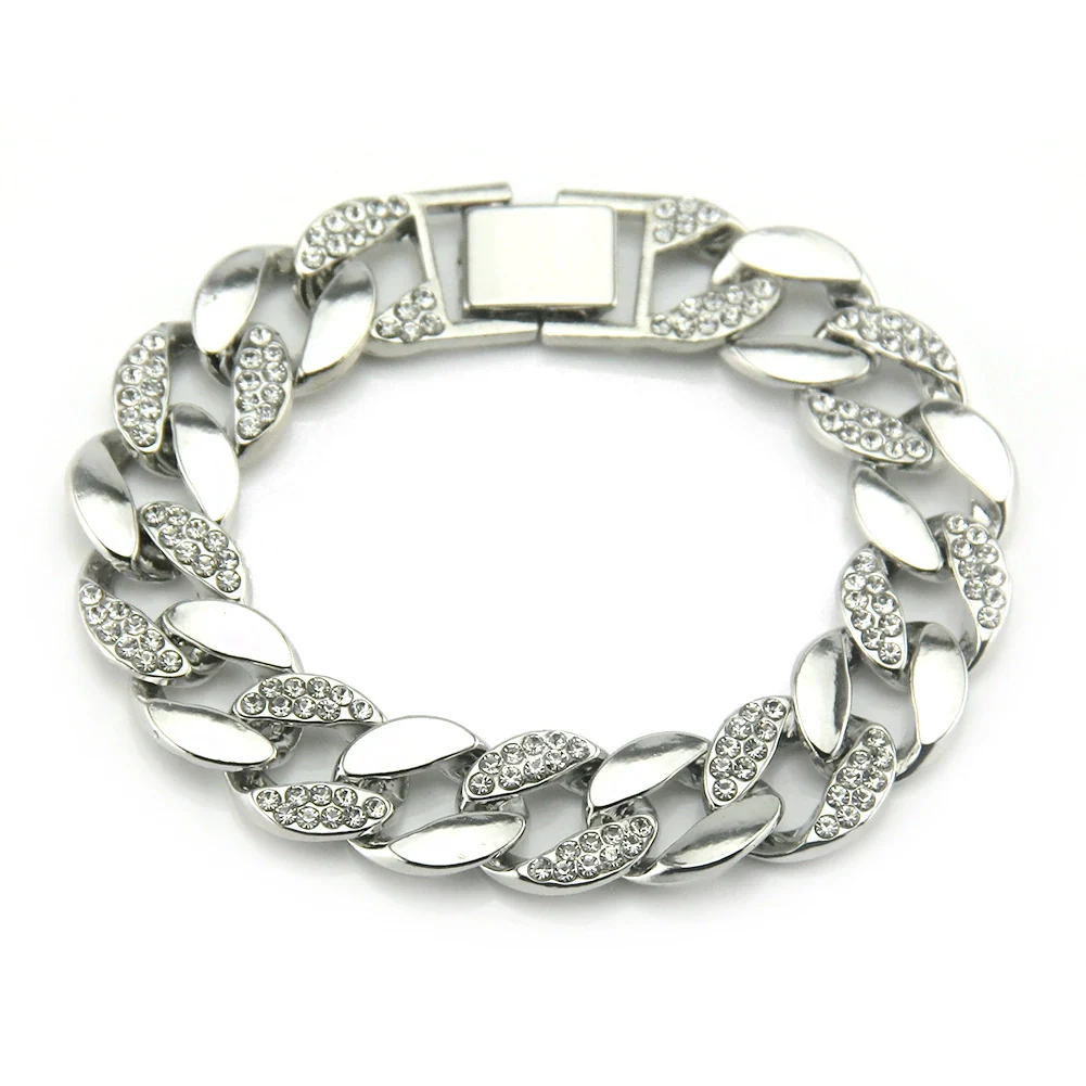 Wholesale Jewelry Hip Hop Style Alloy Geometric Electroplated Unisex Diamond Cuban Chain Bracelet - Image 2