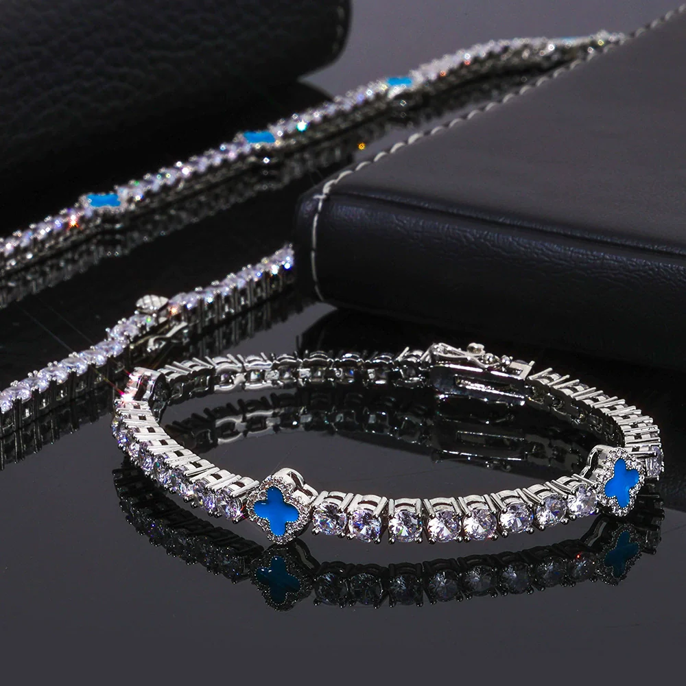 Wholesale Jewelry Hip Hop Style Fourleaf Clover Copper Zirconia Tennis Chain Necklace And Bracelet - Image 11