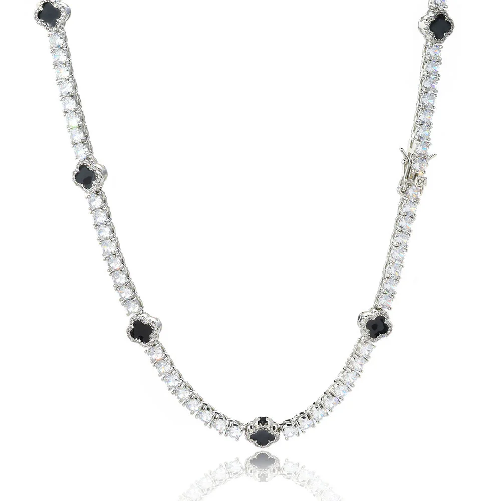 Wholesale Jewelry Hip Hop Style Fourleaf Clover Copper Zirconia Tennis Chain Necklace And Bracelet - Image 5