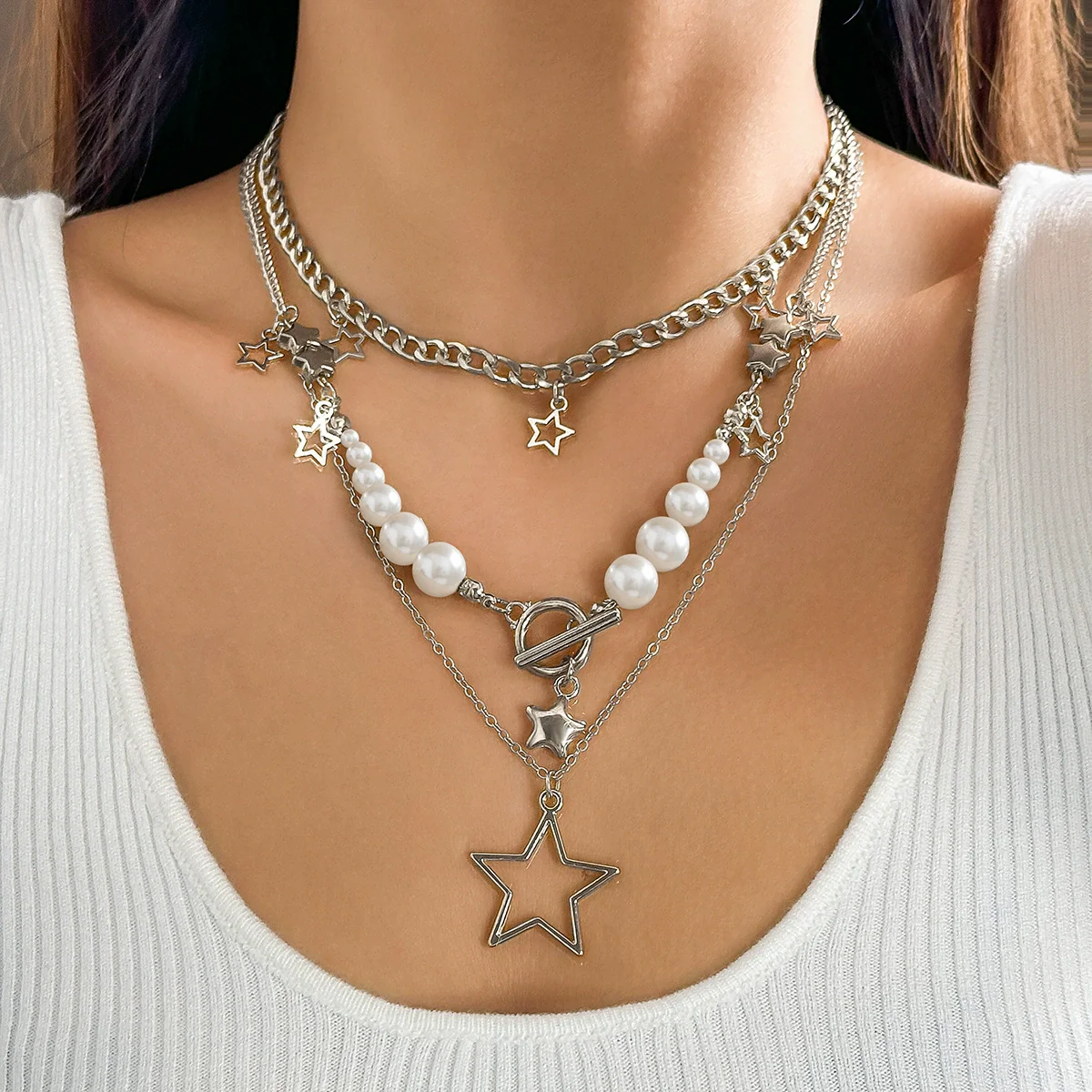 Wholesale Jewelry Hip Hop Style Star Pendant Necklace Zinc Alloy Ball Chain Electroplating - Image 10