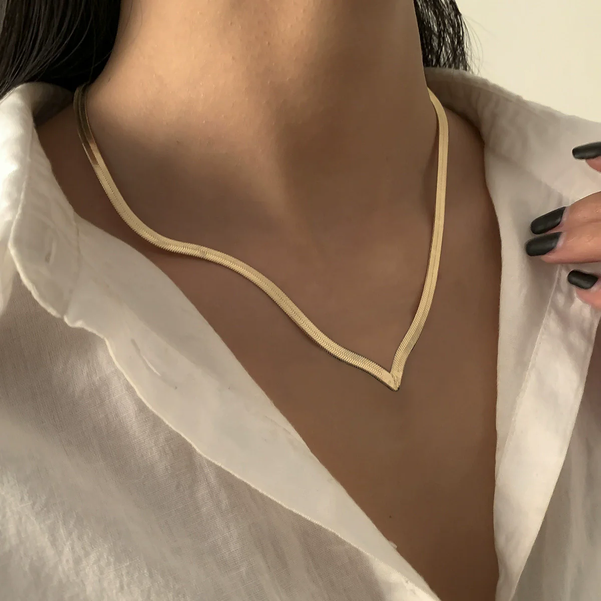 Wholesale Jewelry Hiphop Style Copper Snake Bone Chain Geometric Vshaped Necklace Earrings Electroplated - Image 3