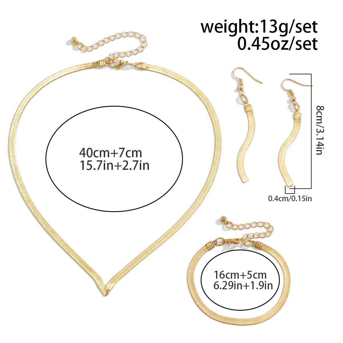 Wholesale Jewelry Hiphop Style Copper Snake Bone Chain Geometric Vshaped Necklace Earrings Electroplated - Image 5