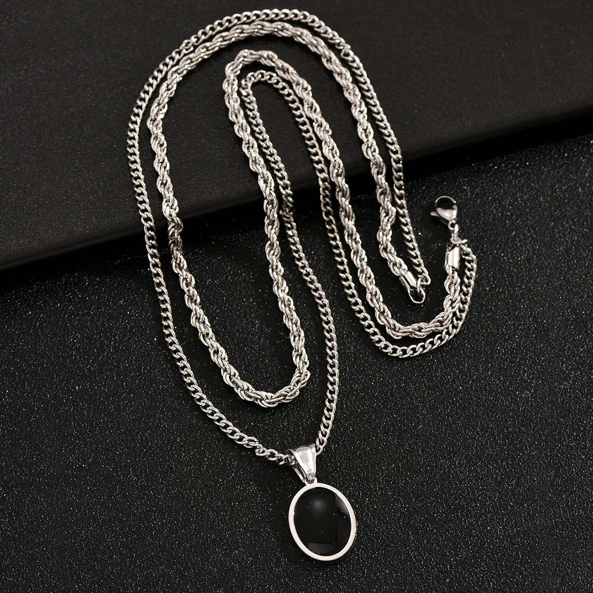 Wholesale Jewelry Hiphop Style Geometric Alloy Pendant Doublelayer Square Pearl Chain Necklace Electroplated - Image 4
