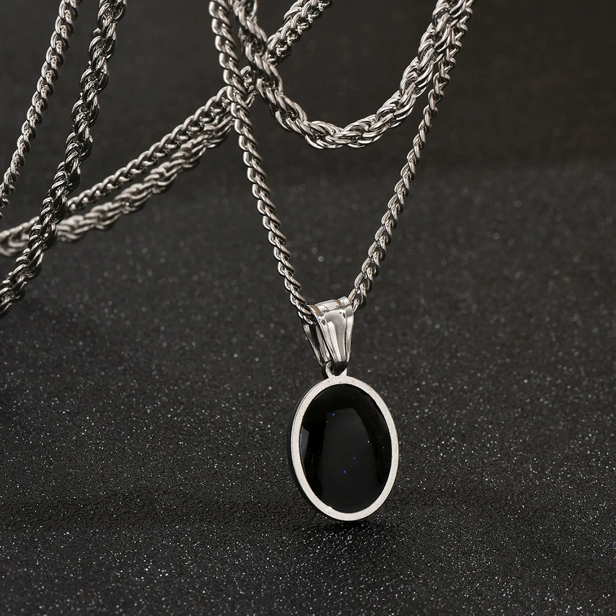 Wholesale Jewelry Hiphop Style Geometric Alloy Pendant Doublelayer Square Pearl Chain Necklace Electroplated - Image 6