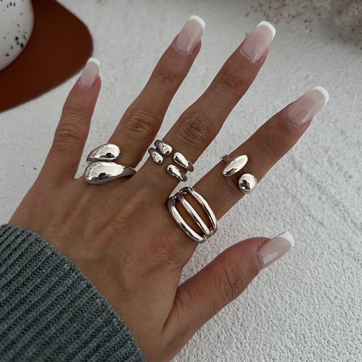 Wholesale Jewelry Hiphop Style Zinc Alloy Geometric Irregular Joint Ring Set For Women With Electroplating - Image 14
