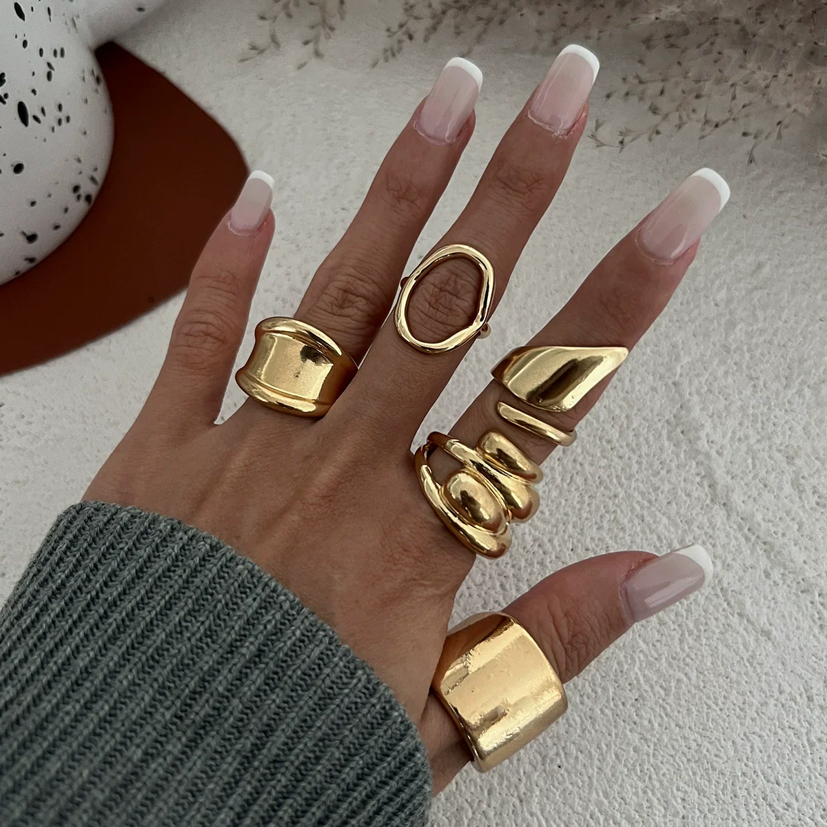 Wholesale Jewelry Hiphop Style Zinc Alloy Geometric Irregular Joint Ring Set For Women With Electroplating - Image 15