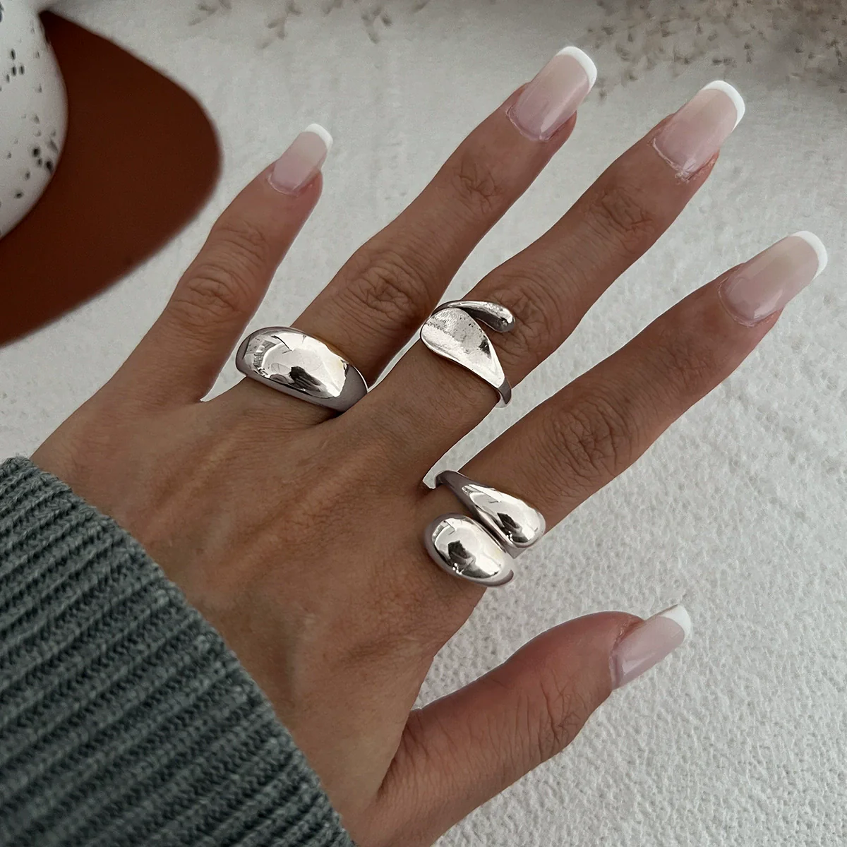 Wholesale Jewelry Hiphop Style Zinc Alloy Geometric Irregular Joint Ring Set For Women With Electroplating - Image 7