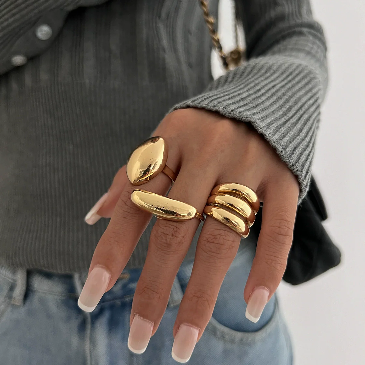 Wholesale Jewelry Hiphop Style Zinc Alloy Geometric Irregular Joint Ring Set For Women With Electroplating - Image 8