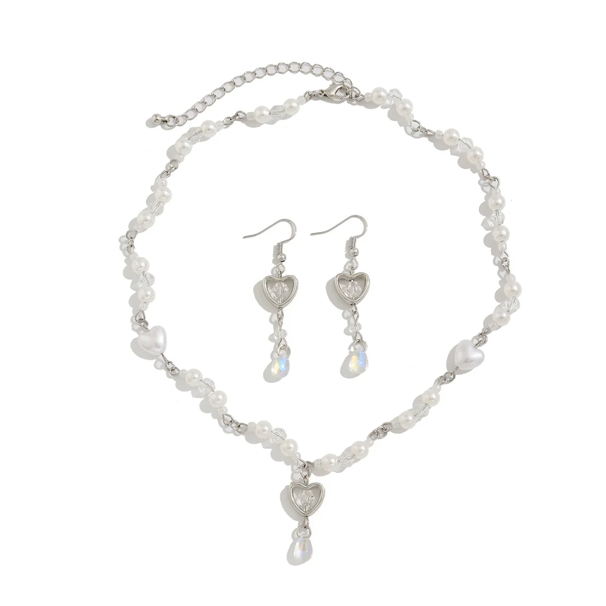Wholesale Jewelry Imitation Pearl Heartshaped Geometric Electroplated Necklace For Women - Image 5